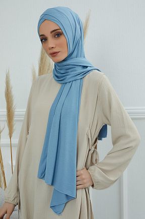 شال آبی زنانه پنبه ای Aisha