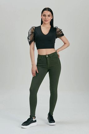 شلوار جین خاکی زنانه پاچه سوپر تنگ Modaca - کد 37029088