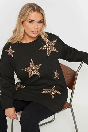 سوئیشرت سایز بزرگ مشکی زنانه سایز بزرگ Stil Diva - کد 893111310