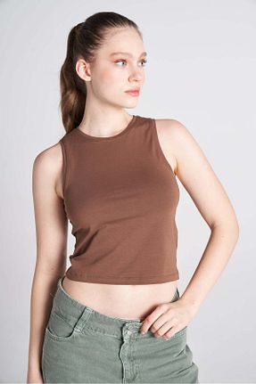 بلوز قهوه ای زنانه ساده TUBİA - کد 636295212