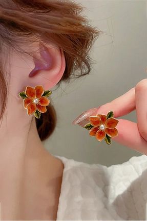 گوشواره جواهر نارنجی مروارید Glaren - کد 893347785