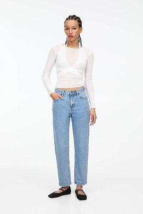شلوار جین آبی زنانه پاچه لوله تفنگی Pull & Bear - کد 893558023