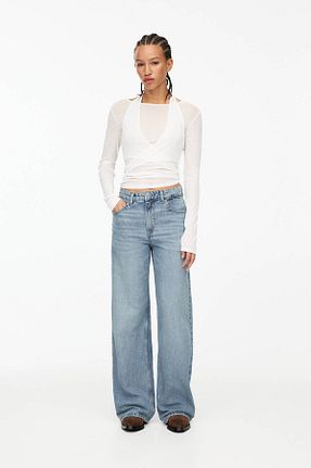 شلوار جین آبی زنانه پاچه گشاد Pull & Bear - کد 893797329