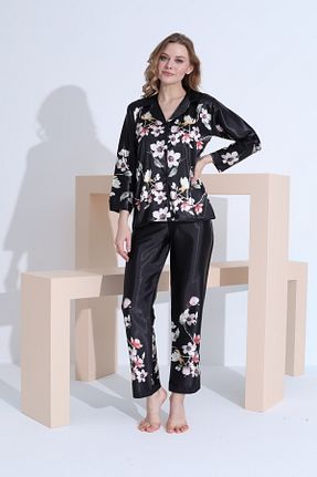 ست لباس راحتی مشکی زنانه گلدار JENİKA - کد 873734534