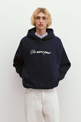 سوئیشرت سرمه ای مردانه چاپی Pull & Bear - کد 893704605