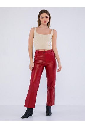 شلوار قرمز زنانه چرم خالص Basics&More - کد 248788778