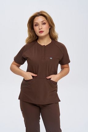 ست بالاتنه و پائین تنه قهوه ای زنانه ویسکون DENİZ MEDİKAL GİYİM - کد 893740236