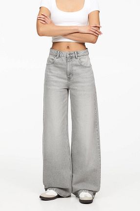 شلوار جین طوسی زنانه پاچه گشاد Pull & Bear - کد 893797229