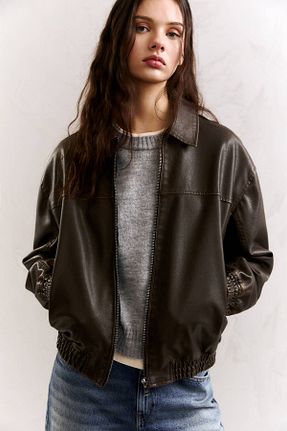 کاپشن قهوه ای زنانه پلی اورتان Pull & Bear - کد 893790423