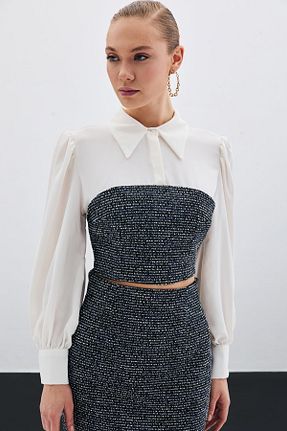بلوز سرمه ای زنانه رگولار Sateen - کد 893790110