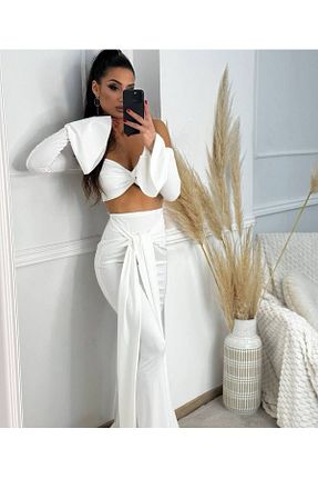 ست بالاتنه و پائین تنه سفید زنانه بافت hipnoz butik - کد 893933507