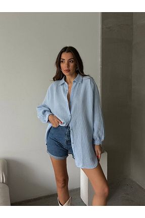 پیراهن آبی زنانه اورسایز AÈC PRIVÈ - کد 894007945