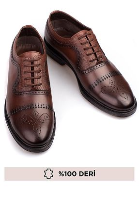 کفش کلاسیک قهوه ای مردانه چرم خالص depderi - کد 894038642