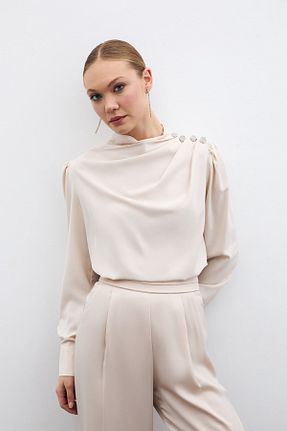 بلوز بژ زنانه ساده Sateen - کد 270803018