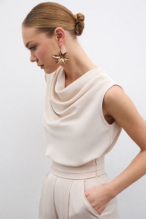 بلوز بژ زنانه ساده Sateen - کد 270807380