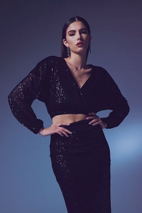 بلوز مشکی زنانه ساده Sateen - کد 813595663