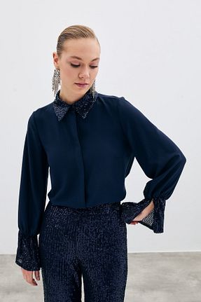 پیراهن سرمه ای زنانه رگولار Sateen - کد 827971240