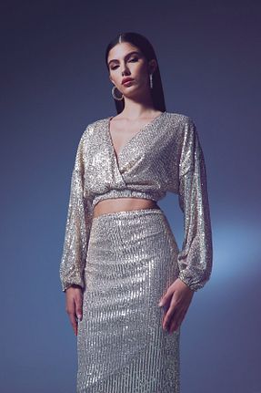 بلوز بژ زنانه ساده Sateen - کد 813595887