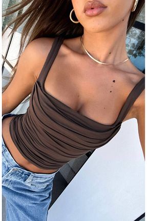 بلوز قهوه ای زنانه ساده SEVENLINE - کد 894153080