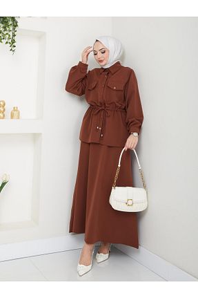 ست بالاتنه و پائین تنه قهوه ای زنانه بافتنی Rema - کد 894183568