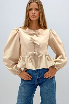 بلوز بژ زنانه ساده VAGGON - کد 894186812