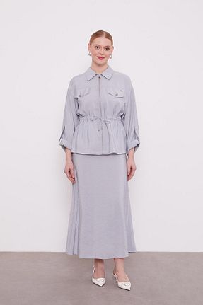 ست بالاتنه و پائین تنه حجاب طوسی زنانه اورسایز Levidor - کد 894357238