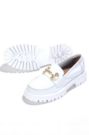 کفش لوفر سفید زنانه چرم خالص BELİSİA - کد 668811565