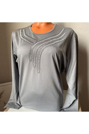 بلوز سایز بزرگ طوسی زنانه گشاد NAZ GİYİM - کد 896824805