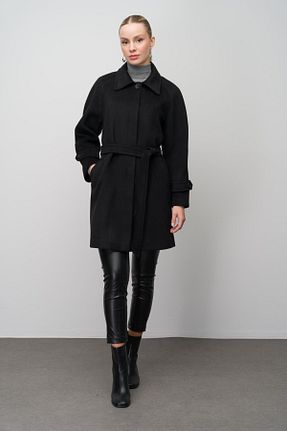 پالتو پشمی مشکی زنانه سایز بزرگ Olcay - کد 869862788