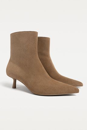 بوت / نیم بوت بژ زنانه چرم خالص Stradivarius - کد 894492905