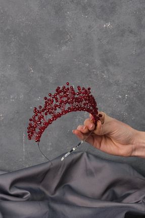 تاج زرشکی زنانه مروارید Hayalperest boncuk - کد 276982350