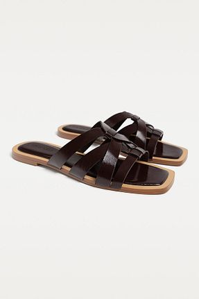 صندل مشکی زنانه پاشنه تخت Stradivarius - کد 894532563