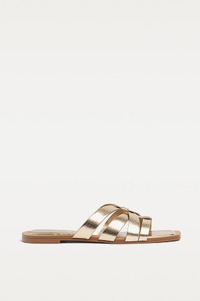 صندل طلائی زنانه پاشنه تخت Stradivarius - کد 894559836