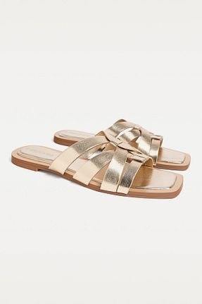 صندل طلائی زنانه پاشنه تخت Stradivarius - کد 894559836
