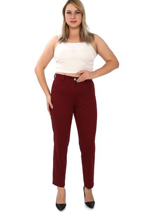 شلوار سایز بزرگ زرشکی زنانه پنبه ای AKŞEN GİYİM - کد 894594695