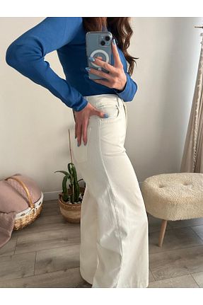 شلوار جین نباتی زنانه پاچه گشاد my BUKLE - کد 894673089
