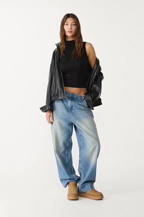 تیشرت مشکی زنانه یقه ایستاده Stradivarius - کد 894636193