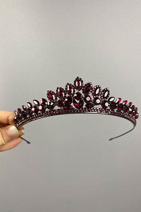 تاج زرشکی زنانه سنگ کریستال Hayalperest boncuk - کد 785044221