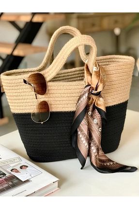 کیف ساحلی مشکی زنانه حصیر Hediyeninellitonu - کد 812976145