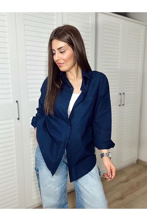 پیراهن سرمه ای زنانه اورسایز BYMEER - کد 851259140