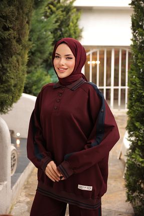 ست بالاتنه و پائین تنه حجاب زرشکی زنانه اورسایز MİMİ Luxury Wear - کد 893492429