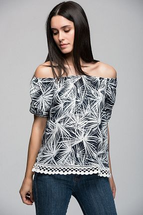 بلوز سرمه ای زنانه طرح دار Cotton Mood - کد 558110