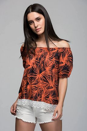 بلوز قهوه ای زنانه طرح دار Cotton Mood - کد 558111