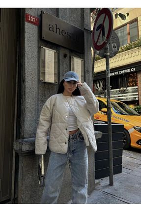 کاپشن سفید زنانه اورسایز VELİZADE - کد 894989491