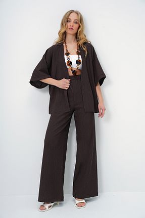 ست بالاتنه و پائین تنه قهوه ای زنانه بافت Trend Alaçatı Stili - کد 891517712