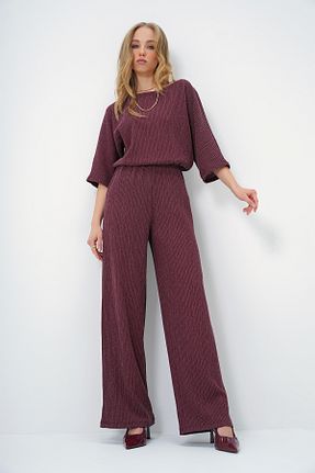ست بالاتنه و پائین تنه زرشکی زنانه بافتنی Trend Alaçatı Stili - کد 891517547