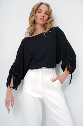 بلوز مشکی زنانه ساده Trend Alaçatı Stili - کد 891522602
