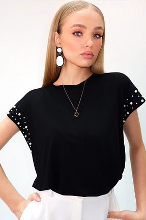 بلوز مشکی زنانه ساده Trend Alaçatı Stili - کد 894027687