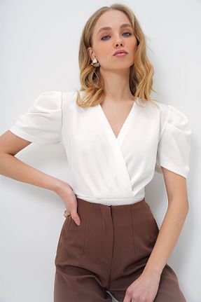 بلوز سفید زنانه ساده Trend Alaçatı Stili - کد 894027643