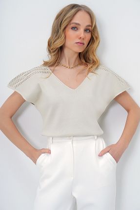 بلوز طوسی زنانه Ajurlu Trend Alaçatı Stili - کد 894027634